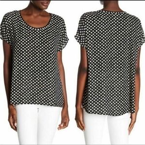 🔵 SALE 3/$25 ANTHRO EVERLEIGH POLKA DOT SHORT SLEEVE ROUND NECK TOP L